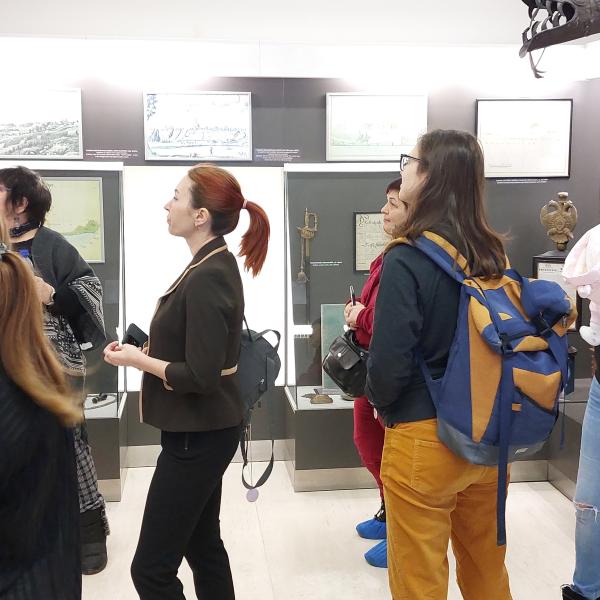 People gathered at an art show